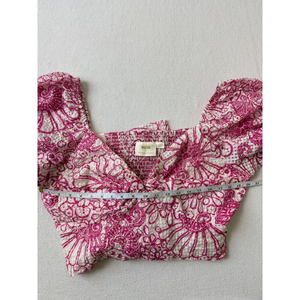 Maeve Anthropologie Pink Floral Puff Sleeve XL Tie Back brunch summer girly - Picture 3 of 9